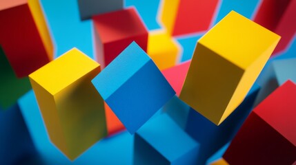 A creative block-building scene with abstract, colorful blocks, Contemporary artistic style