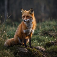 Fototapeta premium A curious red fox sitting upright, isolated on a transparent background.