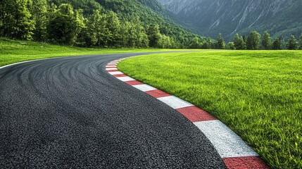 An aerial view of a race track with sharp curves symbolizing life's chaos and unpredictability vibrant lanes weaving through dynamic landscapes evoking adrenaline determination and strategic decisions