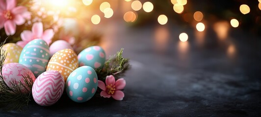 Easter celebration colorful eggs home decor festive atmosphere close-up holiday spirit