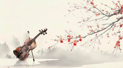Beauty of Erhu Against Serene Background