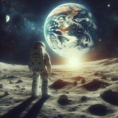 Obraz premium Awe-Inspiring Earthview from the Surface of the Moon