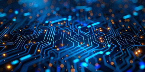 Technology concept banner with a sleek blue background and circuit board design..