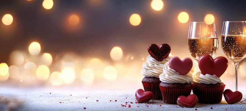 Celebrate love romantic cupcakes and sparkling drinks elegant setting festive vibes intimate gathering