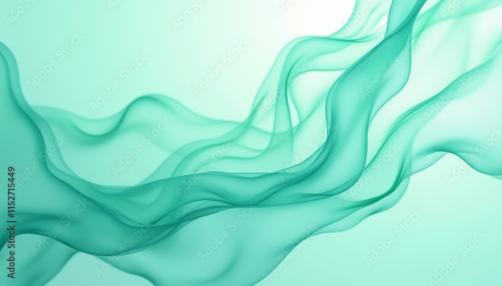 Poster abstract green wavy background with smooth flowing lines and delicate textures