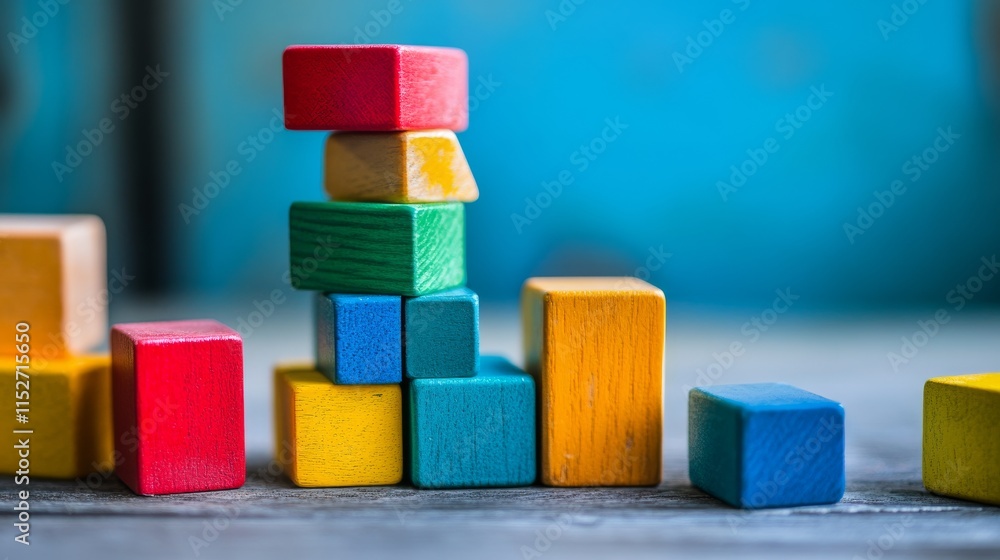 Aufkleber a creative block-building setup with artistically arranged colorful bricks, contemporary constructio