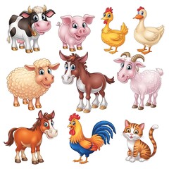 Adorable Farm Animals Emoji Set 10 Cute Critters on a Clean White Background