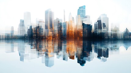 Obraz premium Abstract View of Clean White City Skyline with Reflection in Water