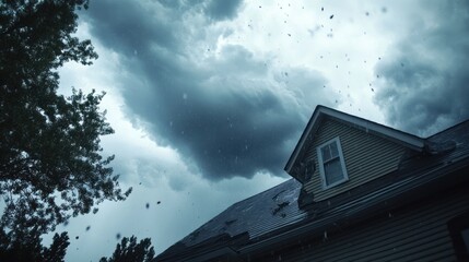 Severe Storm Battering House Roof Hail Damage and Intense Rain