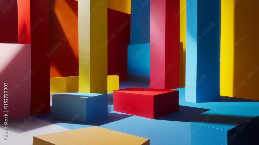 Poster A creative building blocks scene in a futuristic studio, Blocks arranged in a geometric pattern, Futuristic design style