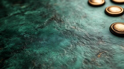 Teal textured surface with golden metallic buttons