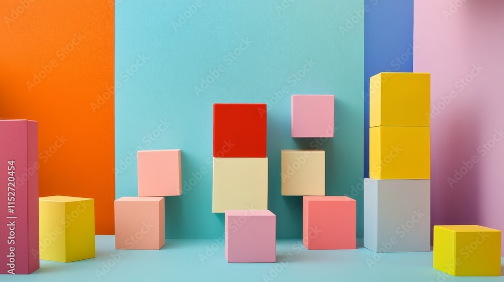 Aufkleber a creative building blocks scene in a minimalist studio, colorful blocks arranged in a pattern, cont