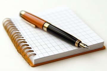 Naklejka premium Elegant Pen and Notebook on White Background