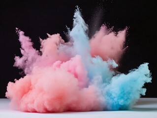 A vibrant explosion of colorful powder in various shades against clean, dark, and teal backdrops,...