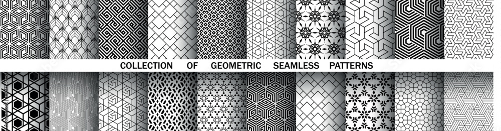 Aufkleber Geometric set of seamless black and white patterns. Simple vector graphics.