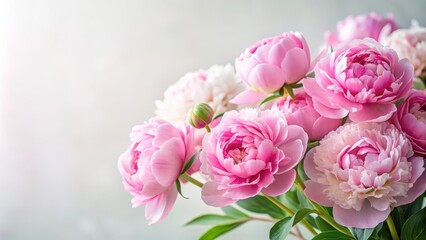 Fototapeta premium Delicate Pink Peonies against Soft White Background, background, natural, background, natural, outdoor, simple