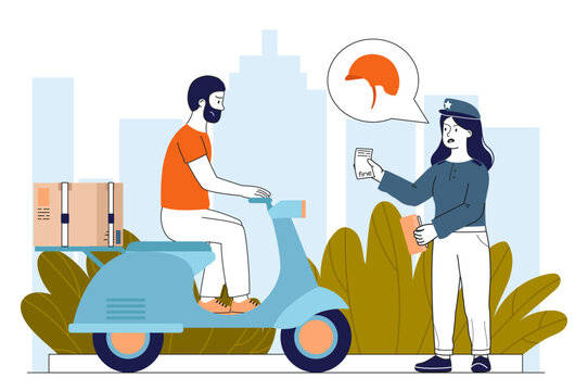 delivery man fined for helmet violation on scooter clip art preview