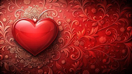Romantic Valentine's Day background with a red heart and floral pattern , love, flowers,  love, flowers