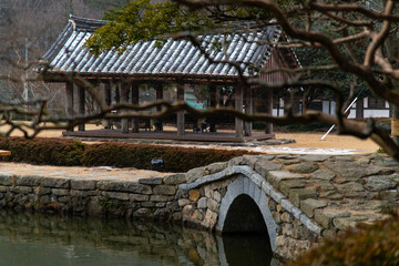 stone bridge and gazebo