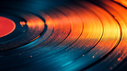 old vinyl record surface with intricate grooves and scratches showing wear and age illuminated with soft light highlighting texture and imperfections representing nostalgia and analog charm