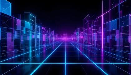 Neon Cityscape Digital Abstract Art Design