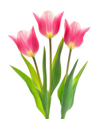 Naklejka premium High-Quality PNG Bouquet of three pink tulips close-up Isolated on White Background – High Resolution