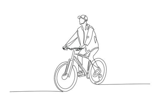 recommend clip art: Man riding bicycle continuous one line drawing. Riding bike single line art illustration. Editable vector.