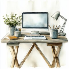 Fototapeta premium Watercolor Artist Workspace Mockup - Watercolor illustrations