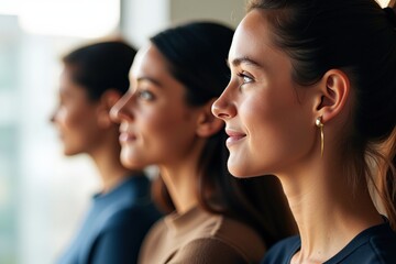 Professional Women in Business Attire Focusing Confidently, Ideal for Teamwork and Leadership Training Materials