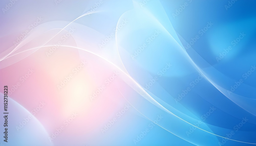 Poster Light blue and white abstract background with mesh and smooth lines. Abstract background in the form of blue and white waves. Abstract texture background featuring gentle flowing tulle mesh fabric