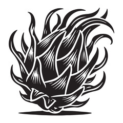 Dragon Fruit Silhouette Vector Illustration, Solid White Background.