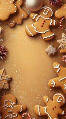 Gingerbread Men and Festive Treats Decorate a Golden Christmas Background with Holiday Cheer