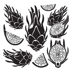 Dragon Fruit Silhouette Vector Illustration, Solid White Background.