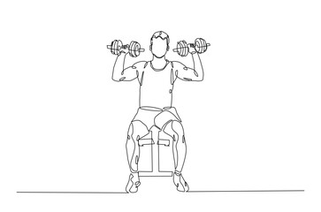 Weightlifting continuous one line drawing. Cardio and lifting exercises single line art illustration. Editable vector.