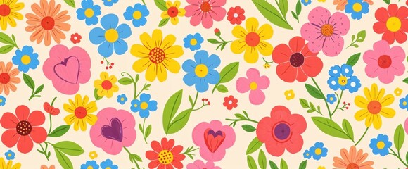 "Whimsical Folk Art Floral Pattern: A Playful Spring Garden Design"