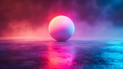 Ethereal Sphere on Reflective Surface with Colorful Ambient Light