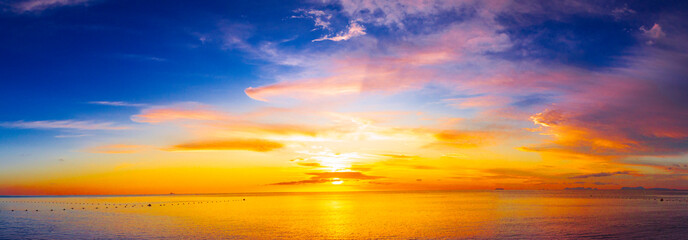 Background of colorful sky concept. Panorama Colorful sunset over ocean.