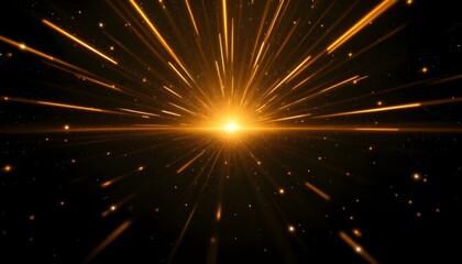 Luxury background with golden line decoration and light rays effects element with bokeh. Award ceremony design concept. Golden star trophy on a podium adorned with ribbon elements and glitter light