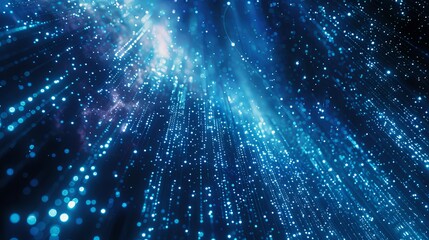 Fototapeta premium Abstract Blue Digital Particle Stream, Glowing Lights and Nebula
