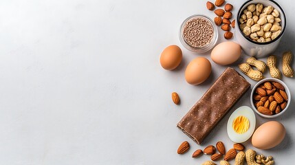 Healthy Protein Bar & Nuts Food Flatlay - Healthy eating