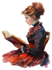 Fototapeta premium PNG Victorian woman sitting portrait reading historical victorian.