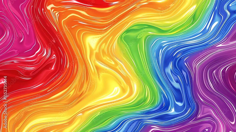 Poster abstract background with wavy lines in rainbow colors.