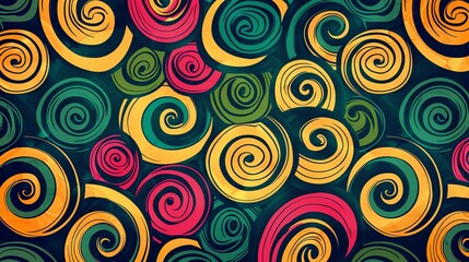 Fototapeta premium A seamless pattern of colorful swirls on a dark background.