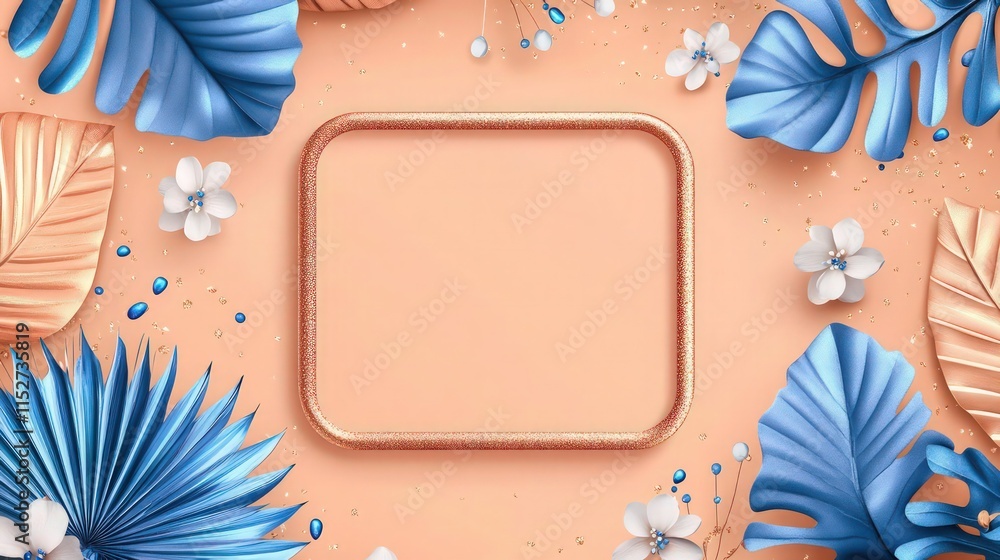 Poster a refined design with a rose gold rounded square frame positioned in the center of a matte peach bac