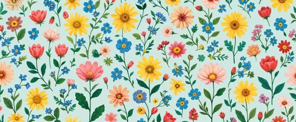 "Whimsical Folk Art Floral Pattern: A Playful Spring Garden Design"
