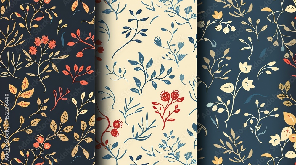 Poster a collection of three floral patterns with different color schemes.