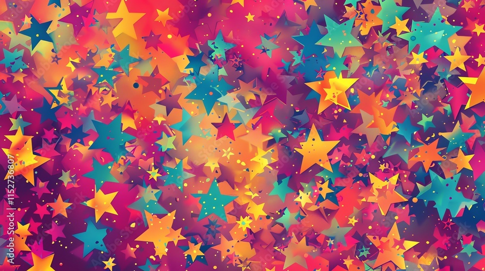 Poster an abstract pattern with colorful stars.