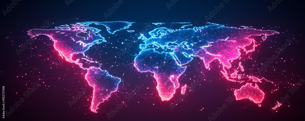 Aufkleber a 3d digital world map with glowing data streams and network nodes