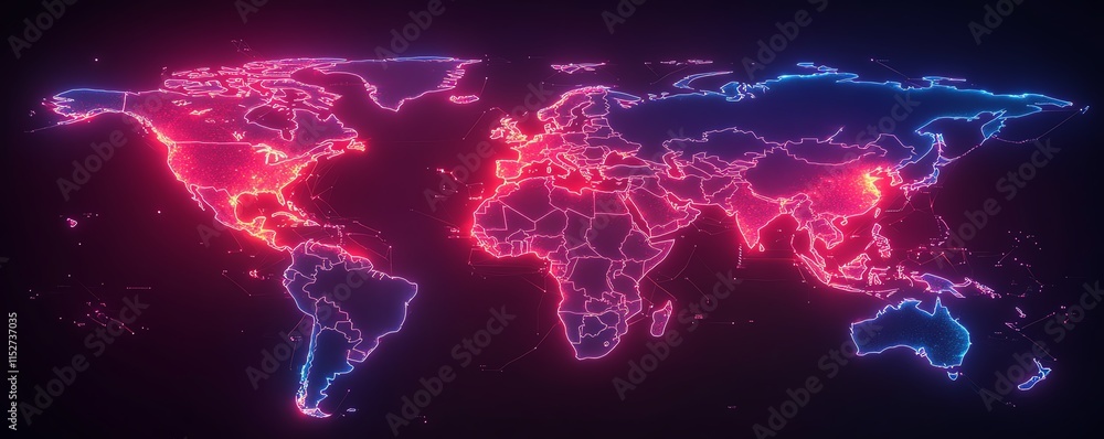 Aufkleber a 3d digital world map with glowing data streams and network nodes