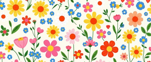 "Whimsical Folk Art Floral Pattern: A Playful Spring Garden Design"